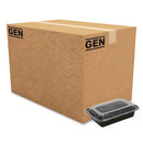GEN Microwavable Food Container with Lid, Rectangular, 16 oz, 7.48 x 5.03 x 2.04, Black/Clear, Plastic, 150/Carton