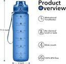 32oz Motivational Water Bottles with Time Marker & Fruit Strainer, Single Color Water Bottle with Times to Drink