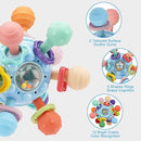 TOHIBEE Baby Montessori Sensory Teether Toy for 0-6, 6-12 Months, Blue, Silicone & ABS Plastic, Baby Rattle