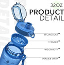 32oz Motivational Water Bottles with Time Marker & Fruit Strainer, Single Color Water Bottle with Times to Drink